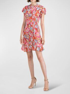 Shoshanna Tribeca Flutter-Sleeve Floral-Print Mini Dress, Size 2